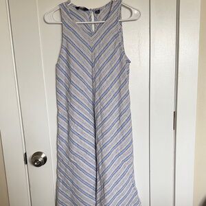 Land’s End Striped Sleeveless Linen Shift Dress - Blue and White